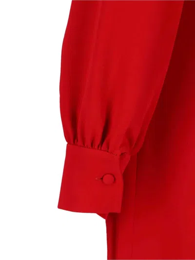 Valentino Maxi Silk Dress With Removable Scarf And Feather Details In Red