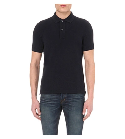 Shop Tom Ford Short-sleeved Cotton-piqué Polo Shirt In Navy