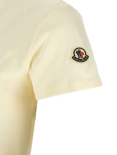 Moncler Natural Cotton T-shirt With Embroidered Logo In Yellow