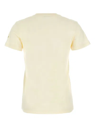 Moncler Natural Cotton T-shirt With Embroidered Logo In Yellow