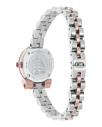 Ferragamo Two-tone Gancino Bracelet Watch With Silver Sunray Dial In Metallic