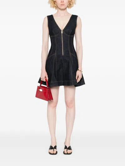 Self-portrait Navy Blue Dress With Bustier Neckline And Zip Detail