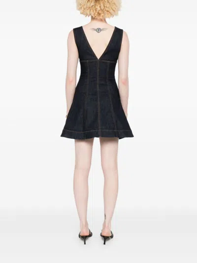 Self-portrait Navy Blue Dress With Bustier Neckline And Zip Detail
