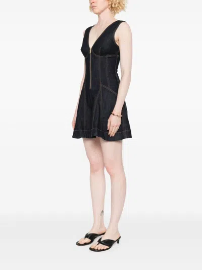 Self-portrait Navy Blue Dress With Bustier Neckline And Zip Detail