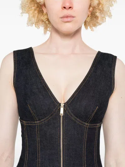 Self-portrait Navy Blue Dress With Bustier Neckline And Zip Detail