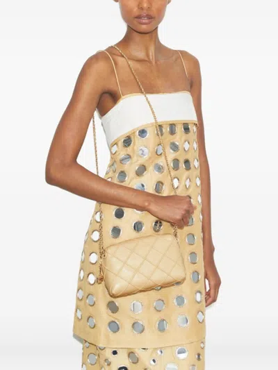 Tory Burch Sesame Beige Diamond Quilted Shoulder Bag With Gold-tone Hardware