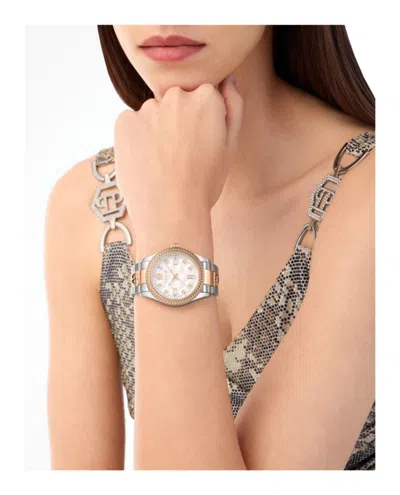 Philipp Plein Two-tone Crystal-accented Timepiece With Deployant Buckle In Silver