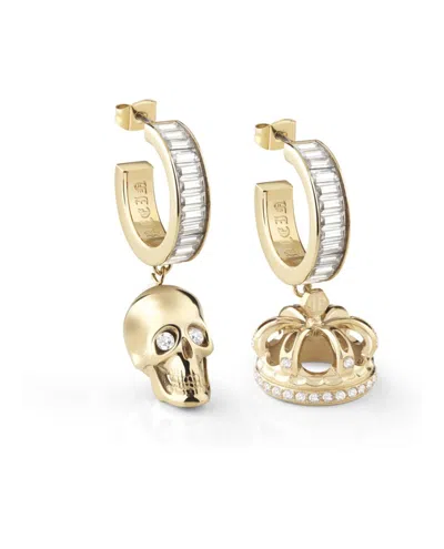 Philipp Plein Skull And Crown Earrings With 66 Preciosa Crystals In Gold