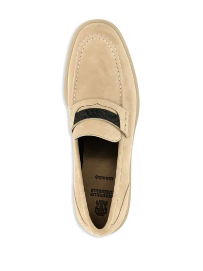 Brunello Cucinelli Beige Loafers With Monile Detail In Suede Woman In Brown