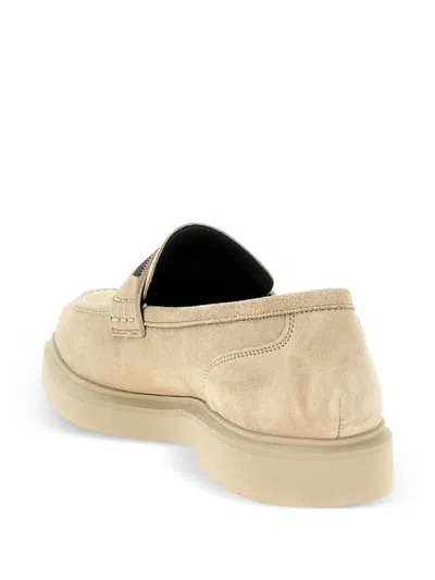 Brunello Cucinelli Beige Loafers With Monile Detail In Suede Woman In Brown