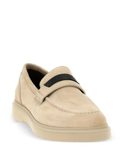 Brunello Cucinelli Beige Loafers With Monile Detail In Suede Woman In Brown