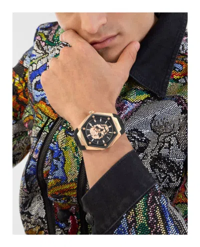 Philipp Plein Men's The Skull Spikes Black Silicone Strap Watch 45mm