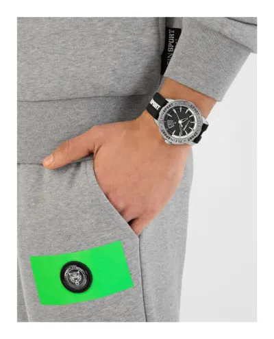 Plein Sport Sporty Black Silicone Watch With Enamel Dial In Black