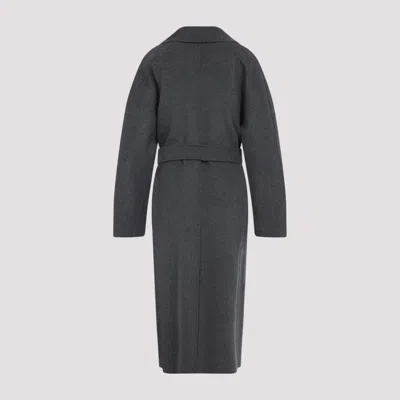 Max Mara Double-breasted Grey Virgin Wool Coat With Belted Waist In Gray