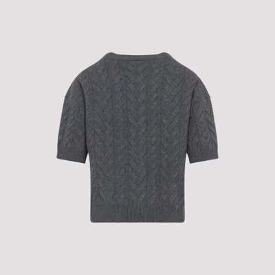 Max Mara Textured Cable Knit Grey Wool Sweater