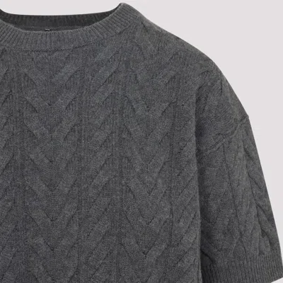 Max Mara Textured Cable Knit Grey Wool Sweater