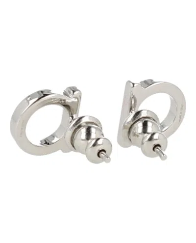 Ferragamo Circular Minimalist Bijoux Earrings With Silver-tone Finish In Metallic