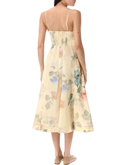 Zimmermann Illuminate Midi Dress With Fitted Bustier And Flared Skirt
