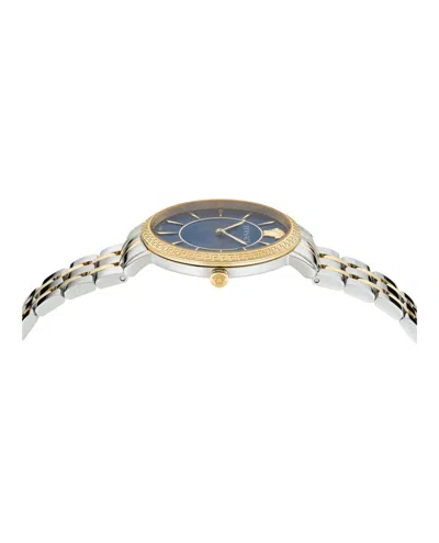 Versace V-eternal Bracelet Watch With Blue Guilloche Dial In Gold