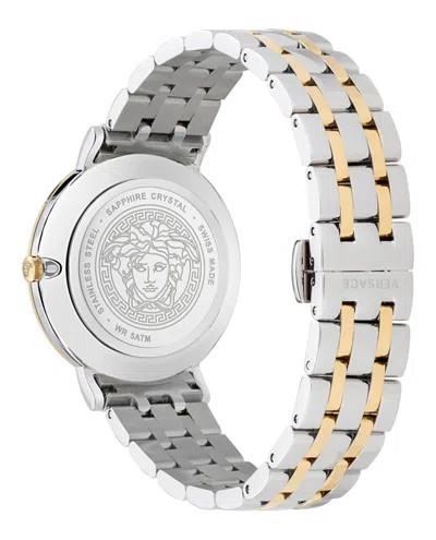 Versace V-eternal Bracelet Watch With Blue Guilloche Dial In Gold