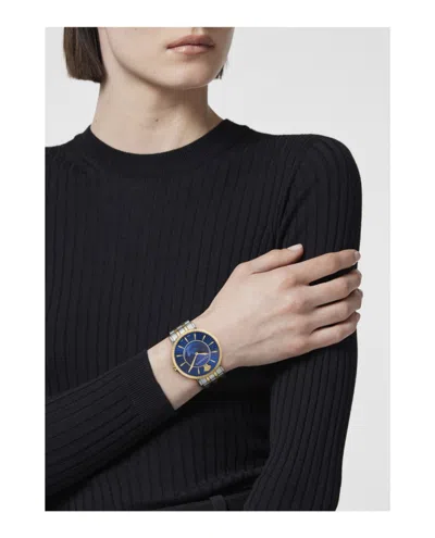 Versace V-eternal Bracelet Watch With Blue Guilloche Dial In Gold