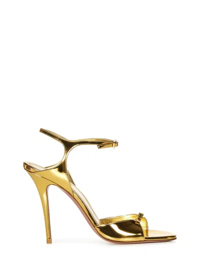Amina Muaddi Golden Sandals With 105mm Heel And Elegant Buckles