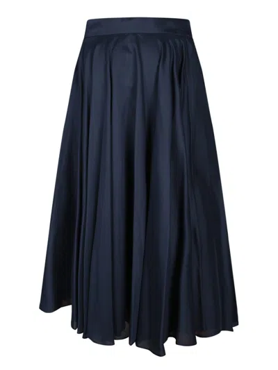 Blanca Vita Pleated Midi Skirt In Muslin With Elastic Waistband In Blue