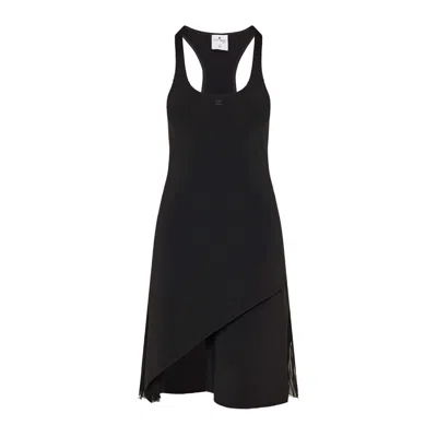 Courrèges Infinity Pleats Crepe A-line Dress In Black