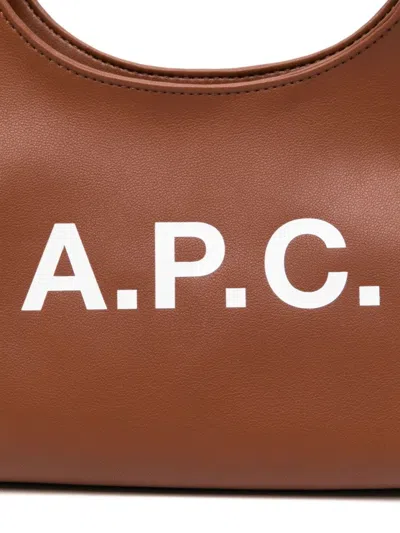 Apc A.p.c. Baby Ninon Shoulder Bag With Logo Print In Brown
