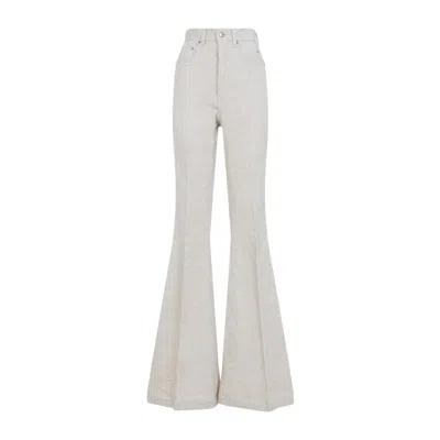 Rick Owens High-waisted Flared Pants With Textured Cotton-linen Blend In White