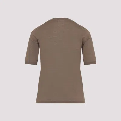 Max Mara Short-sleeve Virgin Wool Sweater With Classic Round Neckline In Brown