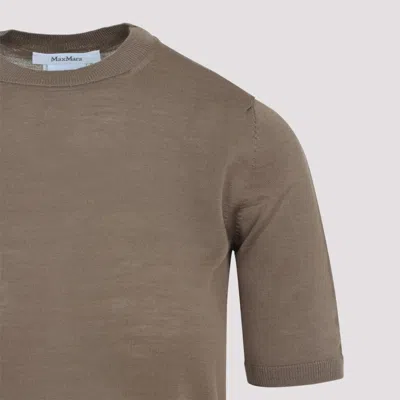 Max Mara Short-sleeve Virgin Wool Sweater With Classic Round Neckline In Brown