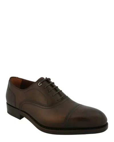 Ferragamo Baron Leather Oxfords Shoes In Brown