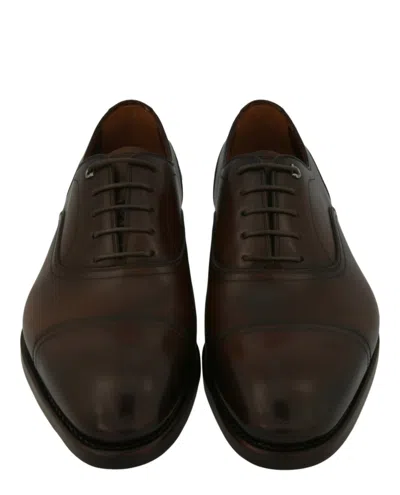 Ferragamo Baron Leather Oxfords Shoes In Brown