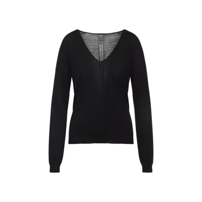 Rick Owens Deep V-neck Virgin Wool Sweater With Long Sleeves In Black