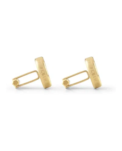Philipp Plein Black Enamel And Gold Logo Cufflinks In Gold