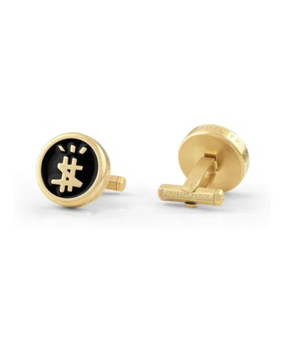 Philipp Plein Black Enamel And Gold Logo Cufflinks In Gold