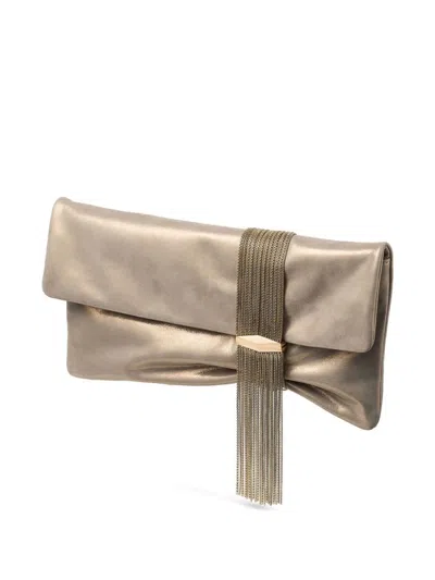 Jimmy Choo Gold-tone Crystal-embellished Foldover Clutch In Gold