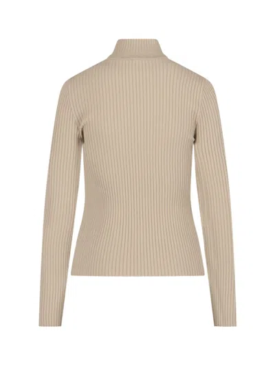 Courrèges Ribbed Turtleneck Top With Embroidered Logo In Neutral