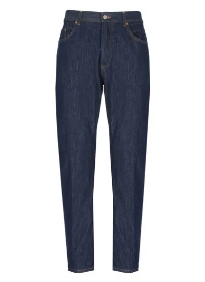 Dondup Relaxed-fit Cotton Pants With Five-pocket Design And Contrasting Patch In Blue
