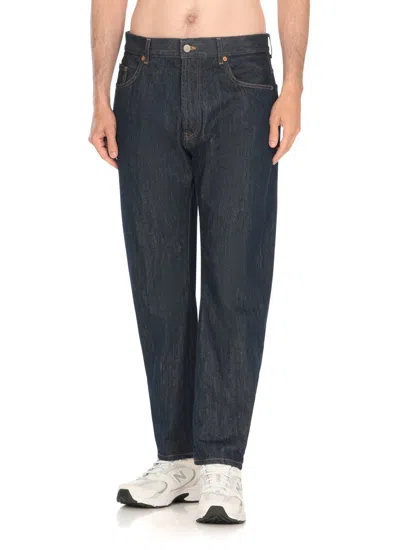 Dondup Relaxed-fit Cotton Pants With Five-pocket Design And Contrasting Patch In Blue