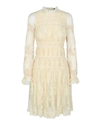 Bottega Veneta High Neck Lace Dress In Neutral