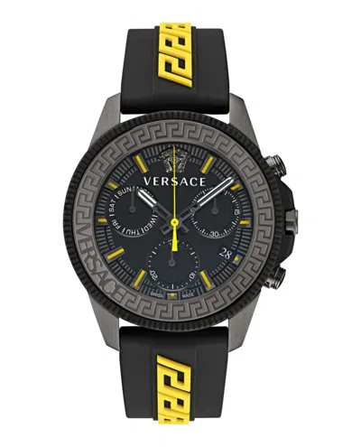Versace Greca Action Chrono Silicone Watch In Black