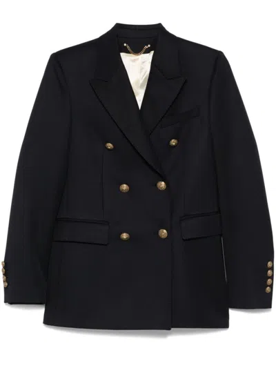 Golden Goose Navy Blue Double-breasted Jacket With Flap Pockets In Black
