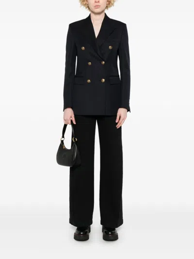 Golden Goose Navy Blue Double-breasted Jacket With Flap Pockets In Black