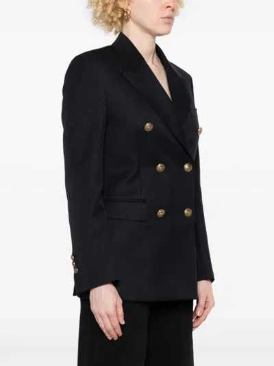 Golden Goose Navy Blue Double-breasted Jacket With Flap Pockets In Black