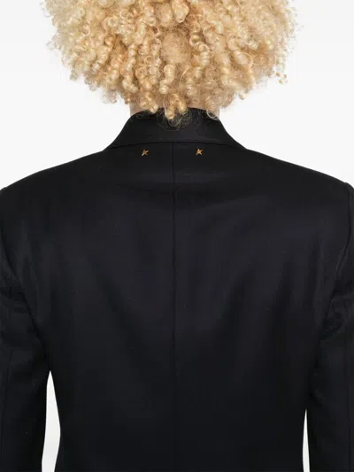 Golden Goose Navy Blue Double-breasted Jacket With Flap Pockets In Black