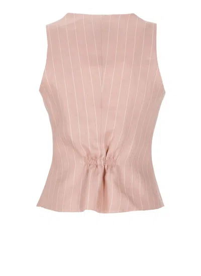 Tagliatore Tailored Striped Linen Gilet With V-neck And Button Fastening In Pink