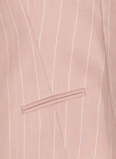 Tagliatore Tailored Striped Linen Gilet With V-neck And Button Fastening In Pink