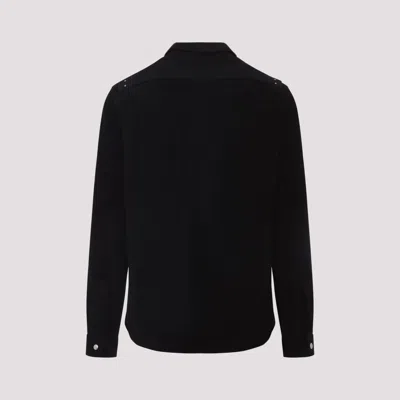 Rick Owens Leather Outershirt With Pockets And Collar In Black